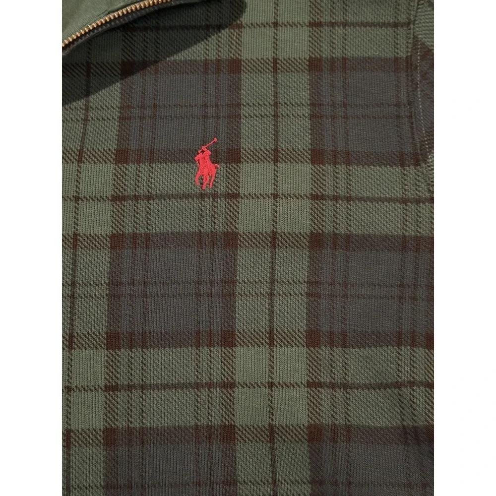 Polo Ralph Lauren Plaid Green Estate-Rib‎ Cotton Quarter-Zip Pullover Men's XXL